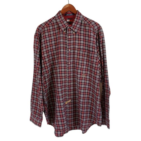 VINTAGE Tommy Hilfiger SIZE L Button Down Shirt Mens Red Plaid Crest Preppy - Picture 7 of 7